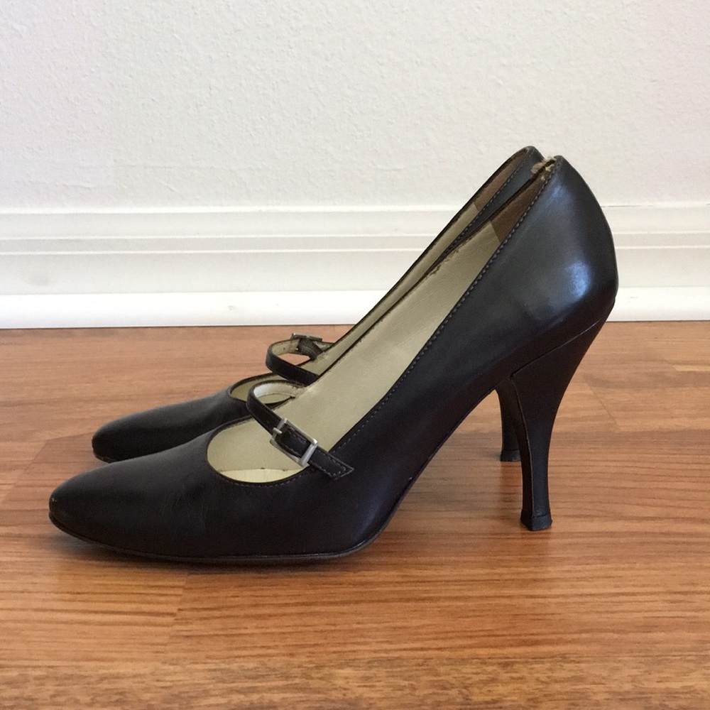 Amalfi Dark Brown Leather Mary Jane Heels